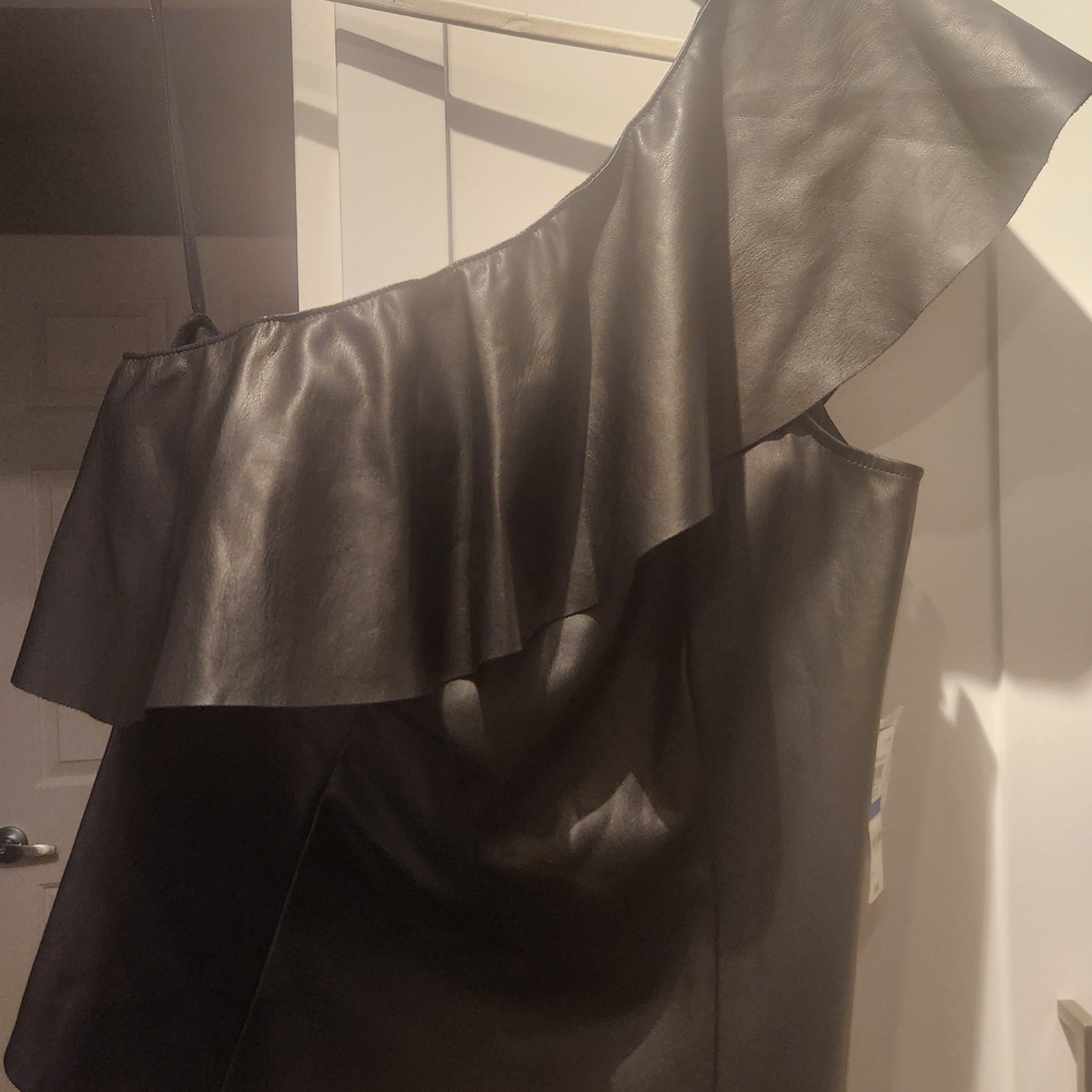 One Shoulder Faux Leather Top By INC